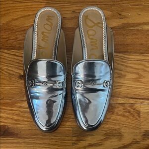 Sam Edelman Shiny Blue Silver Slip-On Loafers